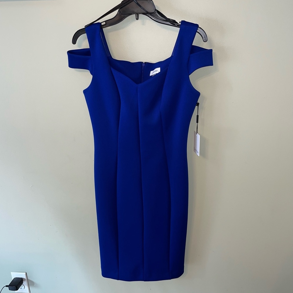 NWT Calvin Klein Cold Shoulder Scuba Knit Sheath Dress/Royal Blue/Size 6